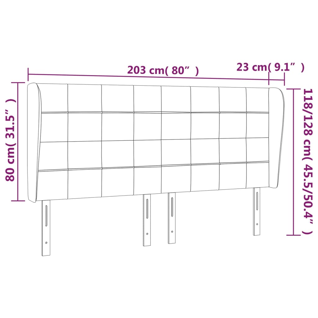 vidaXL Vzglavje z ušesi temno rjavo 203x23x118/128 cm blago