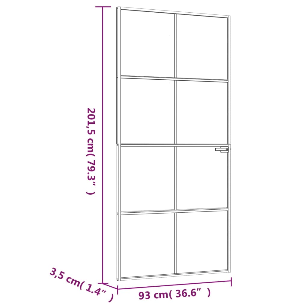 vidaXL Notranja vrata bela 93x201,5 cm kaljeno steklo aluminij tanka