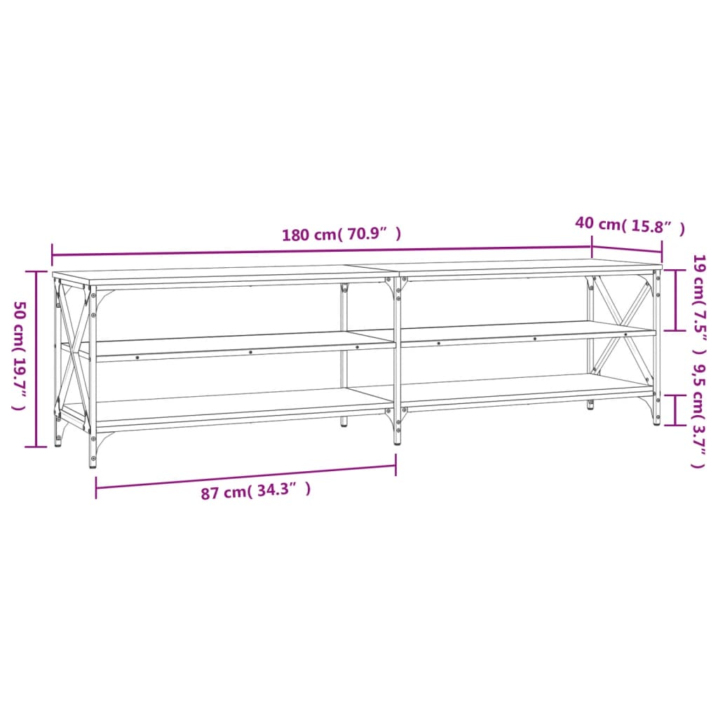 vidaXL TV omarica siva sonoma 180x40x50 cm inženirski les