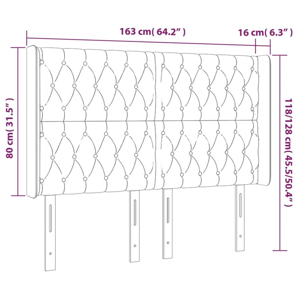 vidaXL LED posteljno vzglavje taupe 163x16x118/128 cm blago