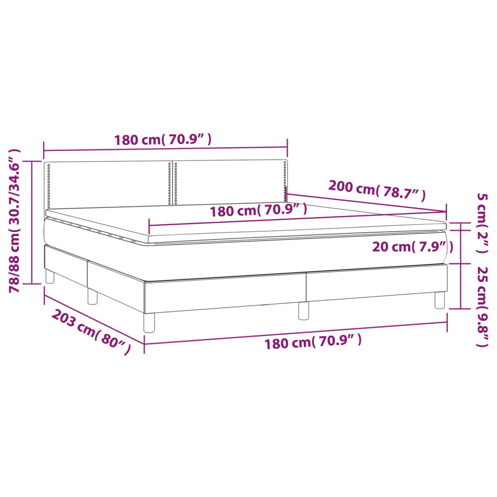 vidaXL Box spring postelja vzmetnico LED kapučino 180x200 cm um. usnje