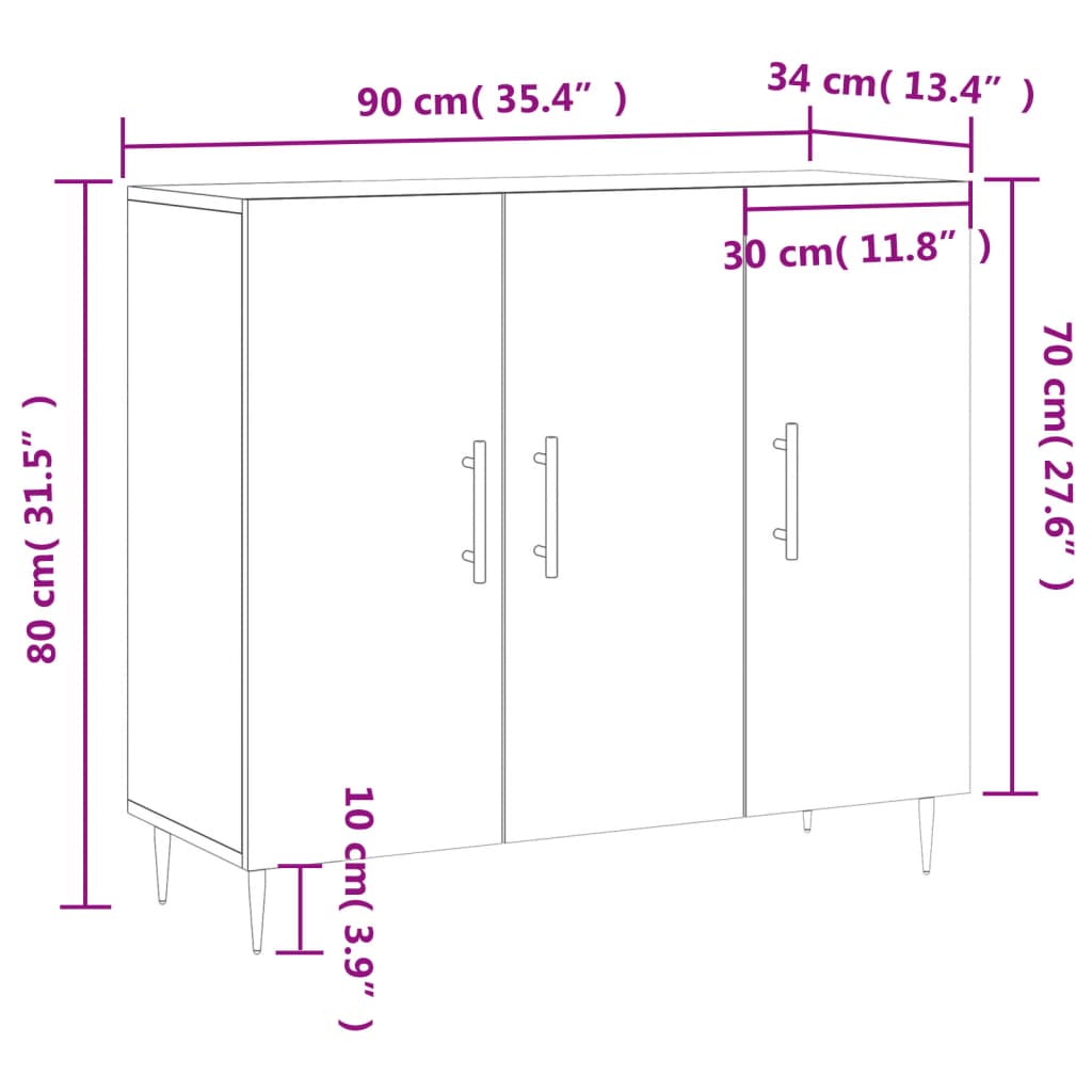 vidaXL Komoda siva sonoma 90x34x80 cm konstruiran les