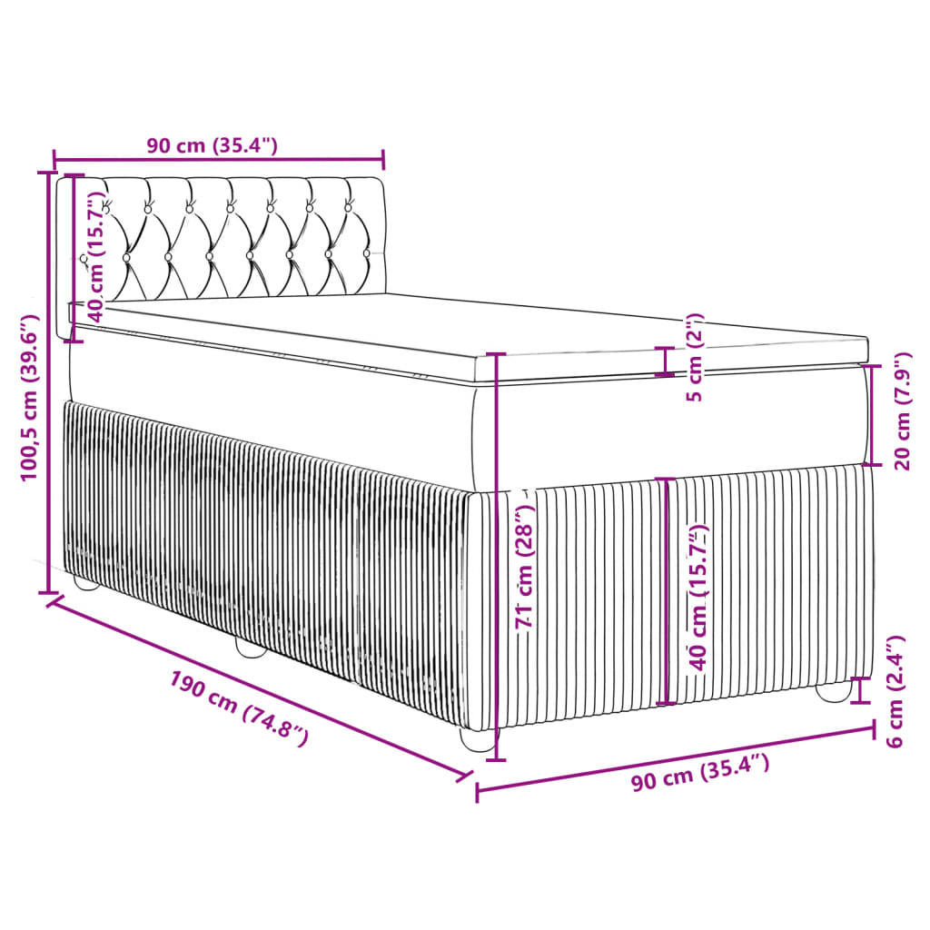 vidaXL Box spring postelja z vzmetnico svetlo siv 90x190 cm žamet