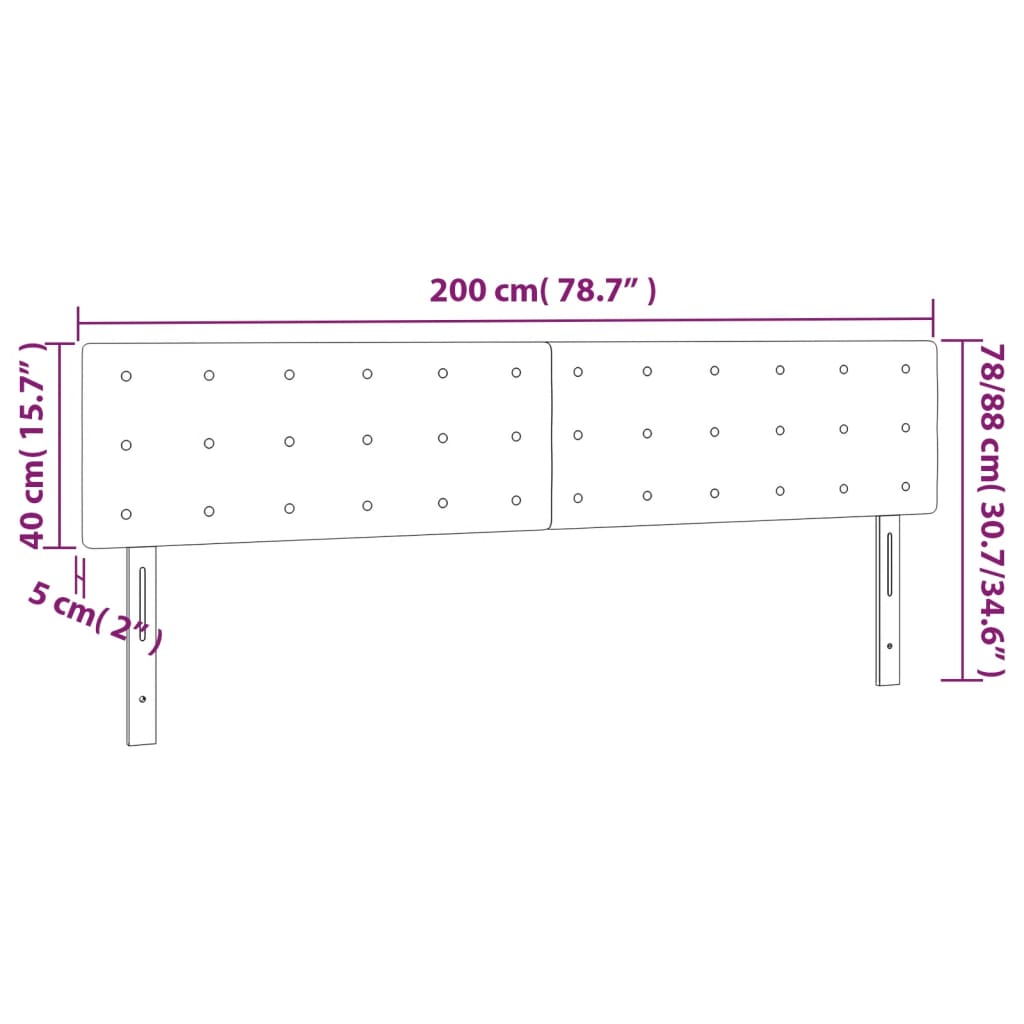 vidaXL Posteljno vzglavje 2 kosa črno 100x5x78/88 cm žamet