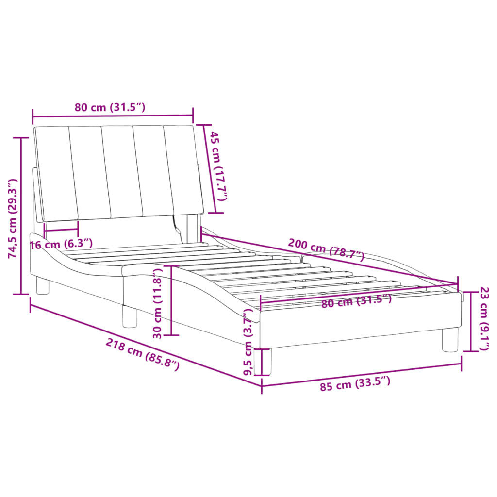 vidaXL Posteljni okvir z LED lučkami črn 80x200 cm žamet