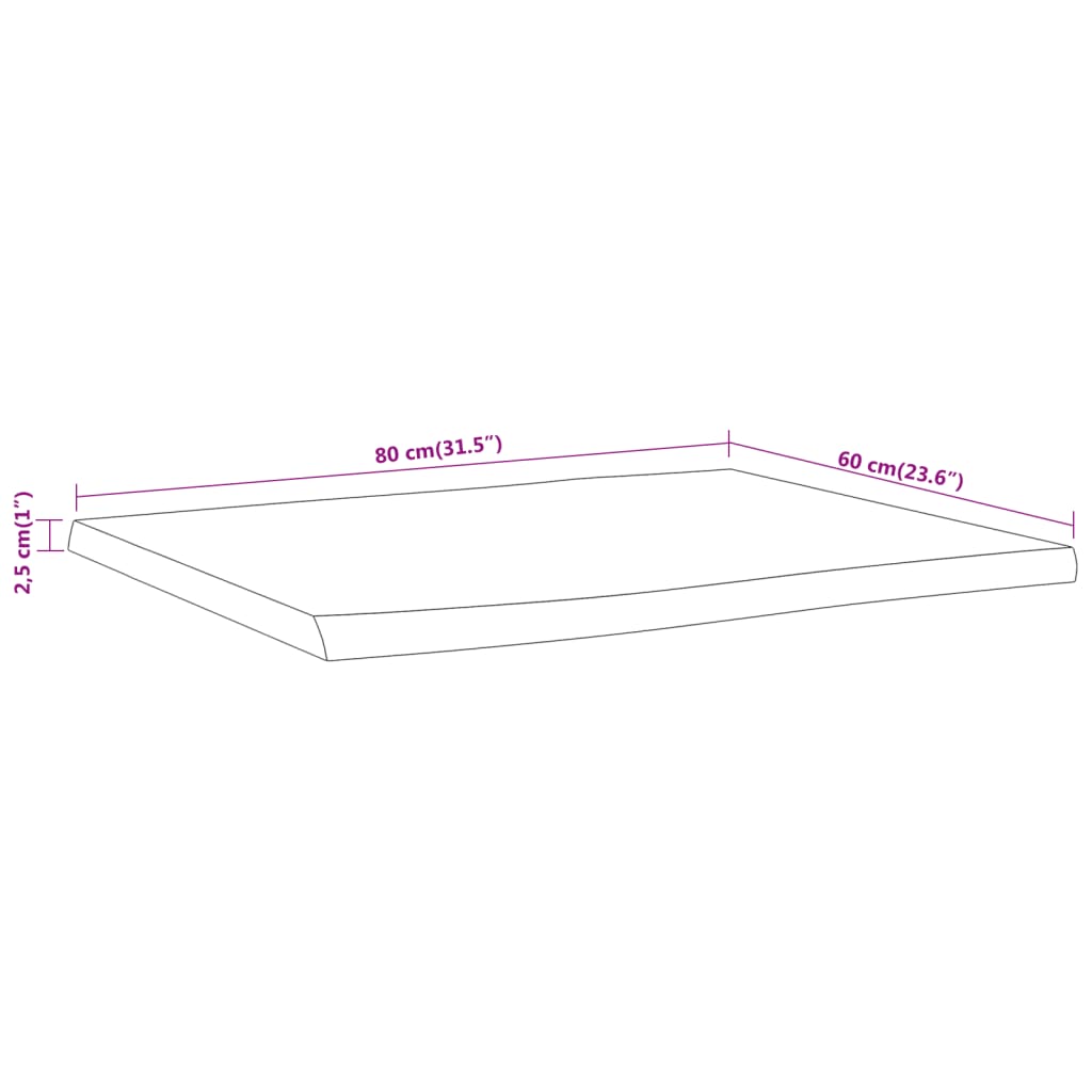 vidaXL Mizna plošča 80x60x2,5 cm pravokotna akacija naraven rob