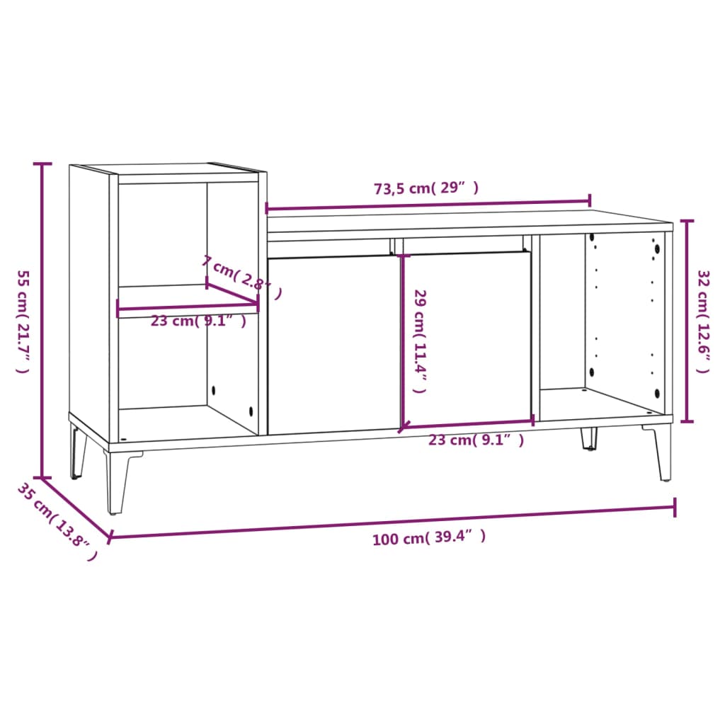 vidaXL TV omarica siva sonoma 100x35x55 cm inženirski les