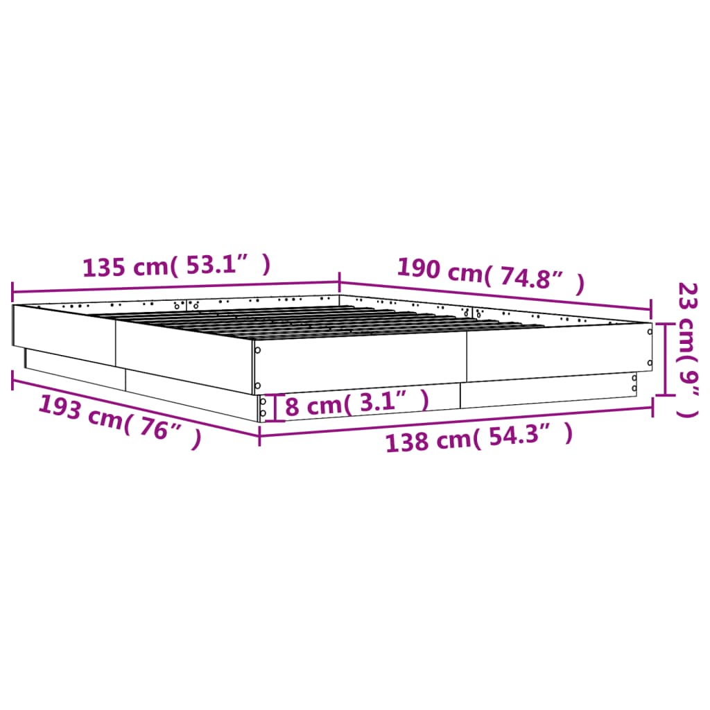 vidaXL Posteljni okvir betonsko siv 135x190 cm inženirski les