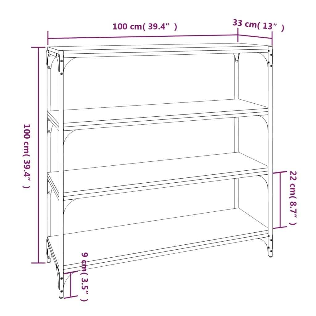 vidaXL Knjižna omara siva sonoma 100x33x100 cm inženirski les in jeklo