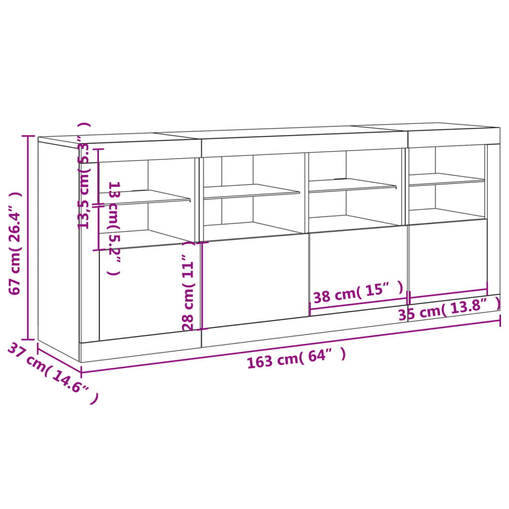 vidaXL Komoda z LED diodami bela 163x37x67 cm