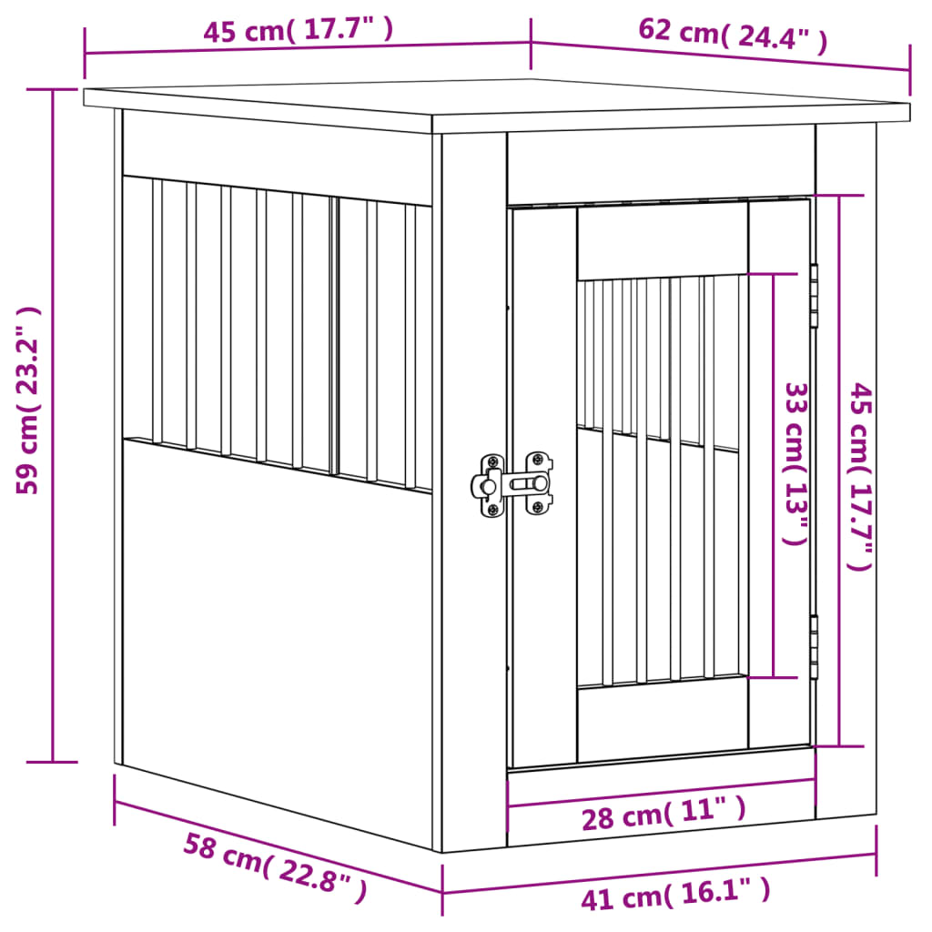 vidaXL Boks za psa siva sonoma 45x62x59 cm inženirski les