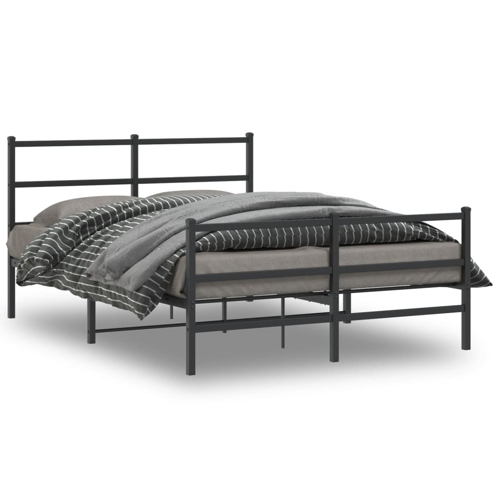 vidaXL Kovinski posteljni okvir z vzglavjem in vznožjem črn 140x190 cm