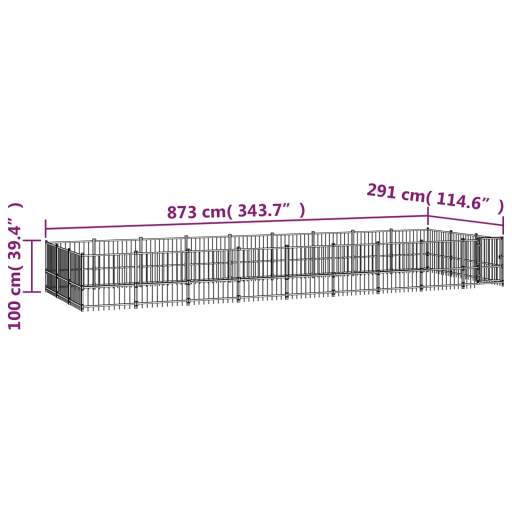 vidaXL Zunanji pasji boks jeklo 25,4 m²