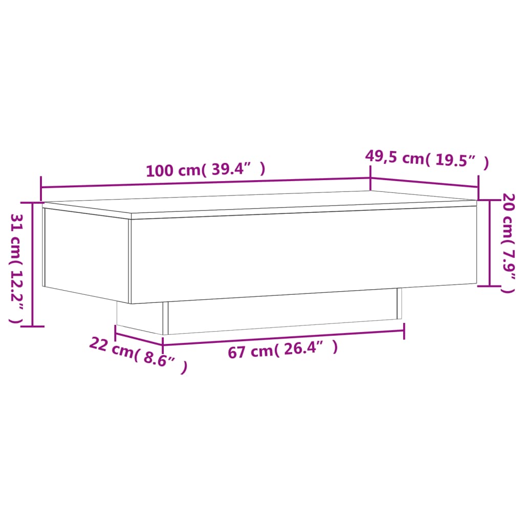 vidaXL Klubska mizica visok sijaj bela 100x49,5x31 cm inženirski les