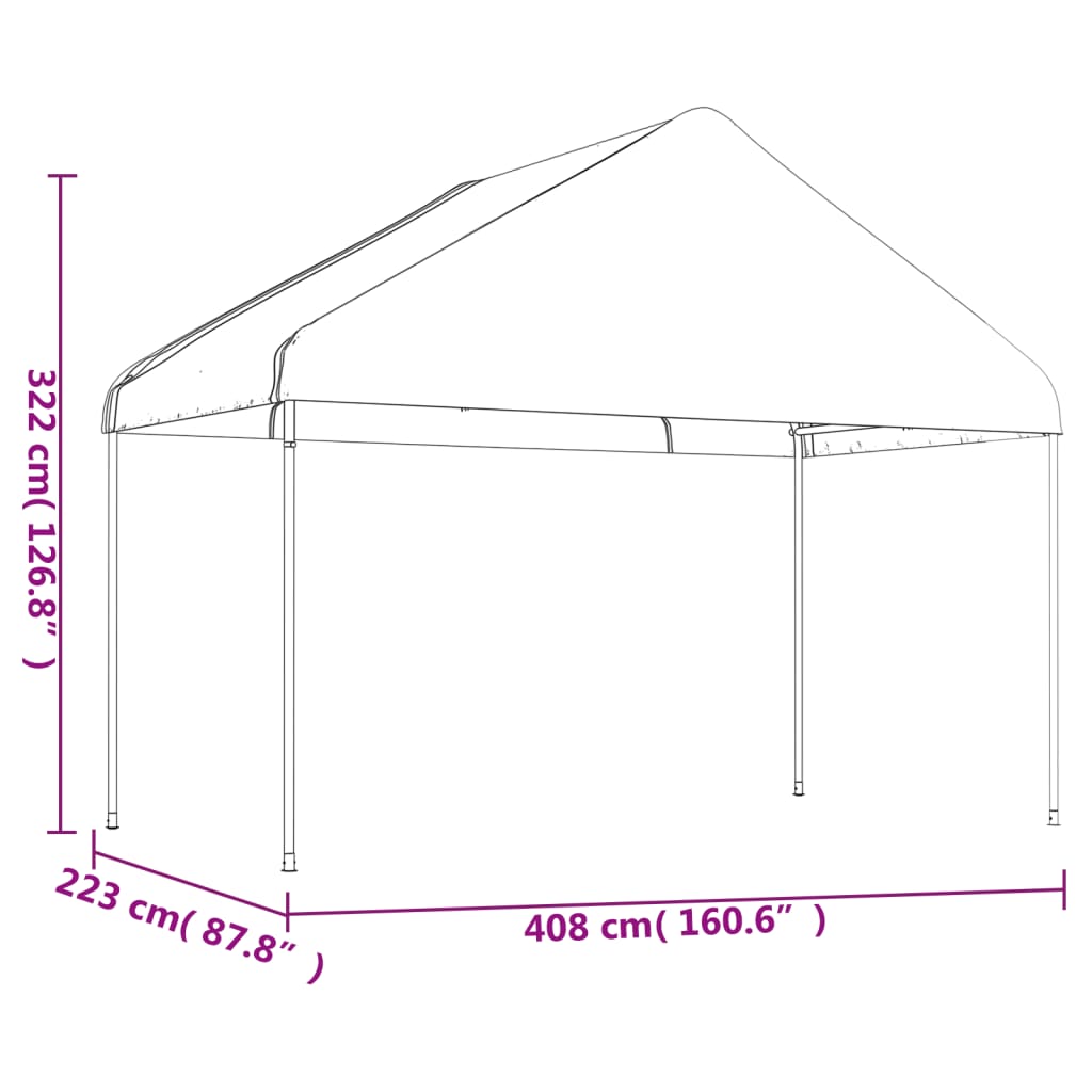 vidaXL Paviljon s streho bel 13,38x4,08x3,22 m polietilen