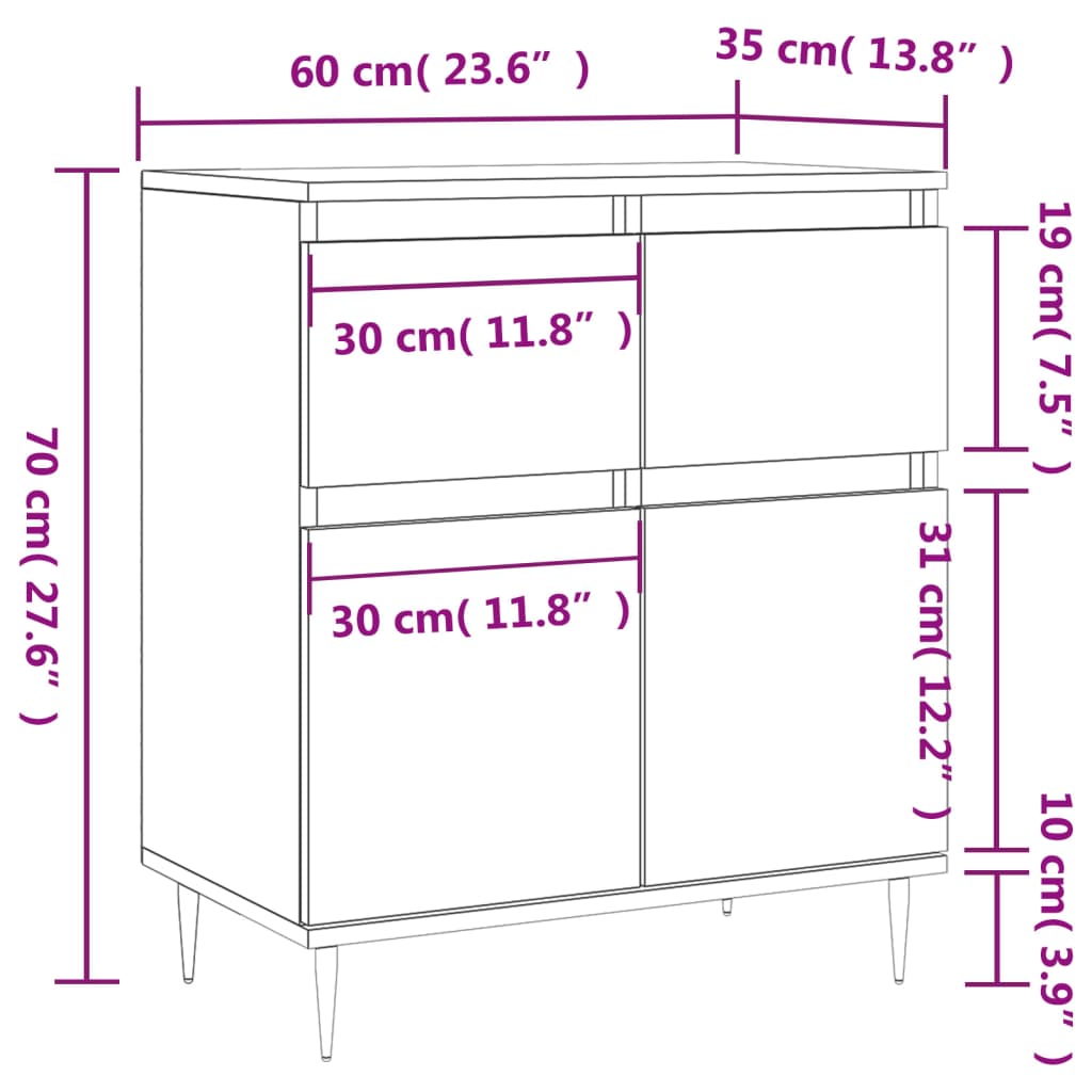 vidaXL Komoda siva sonoma 60x35x70 cm inženirski les