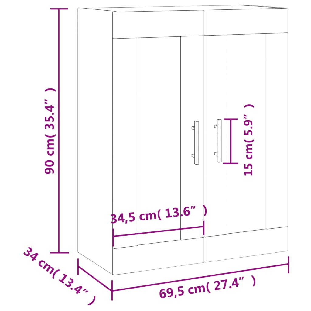 vidaXL Stenska omarica bela 69,5x34x90 cm