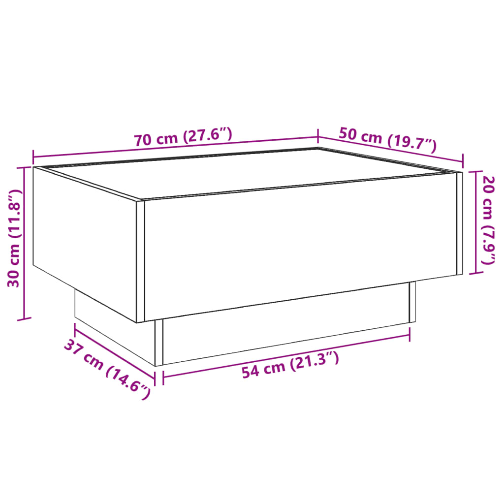 vidaXL Klubska mizica LED sonoma hrast 70x50x30 cm inženirski les