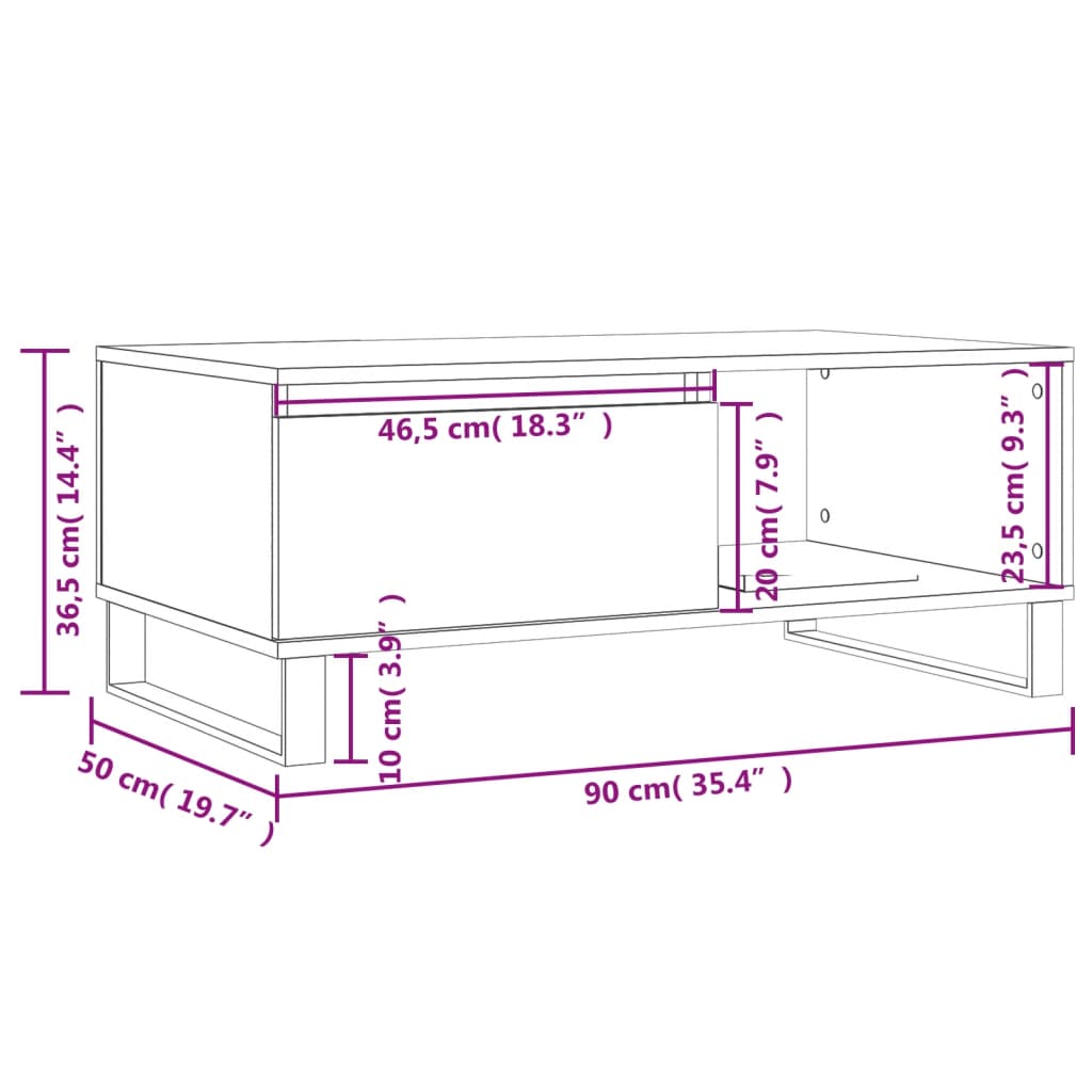 vidaXL Klubska mizica rjav hrast 90x50x36,5 cm inženirski les