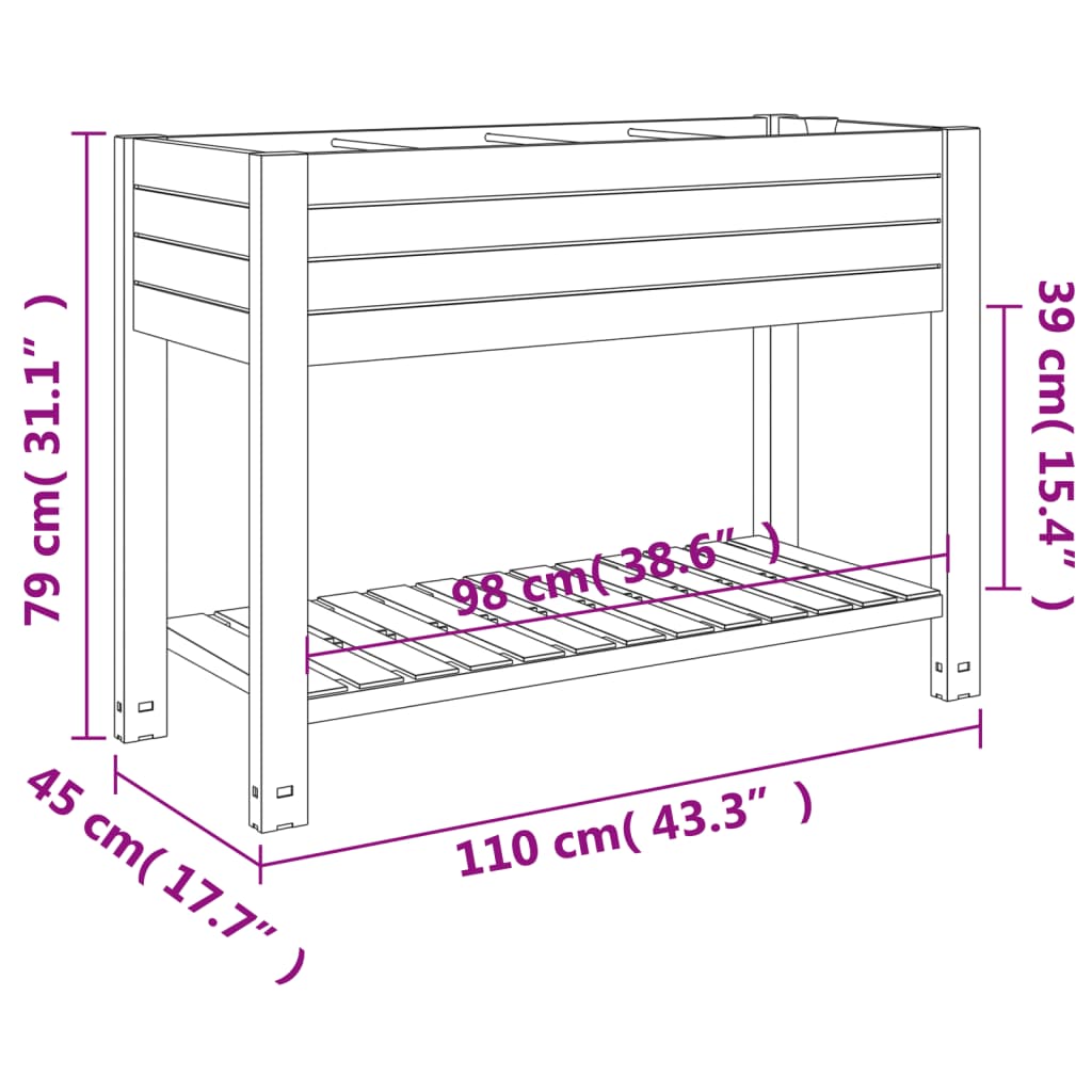 vidaXL Vrtna visoka greda bela 110x45x79 cm polipropilen