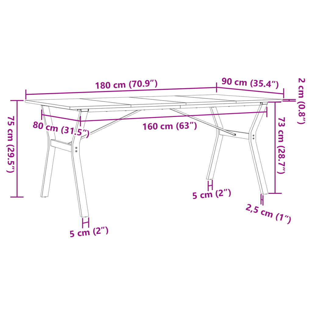 vidaXL Jedilna miza Y okvir 180x90x75 cm trdna borovina lito železo