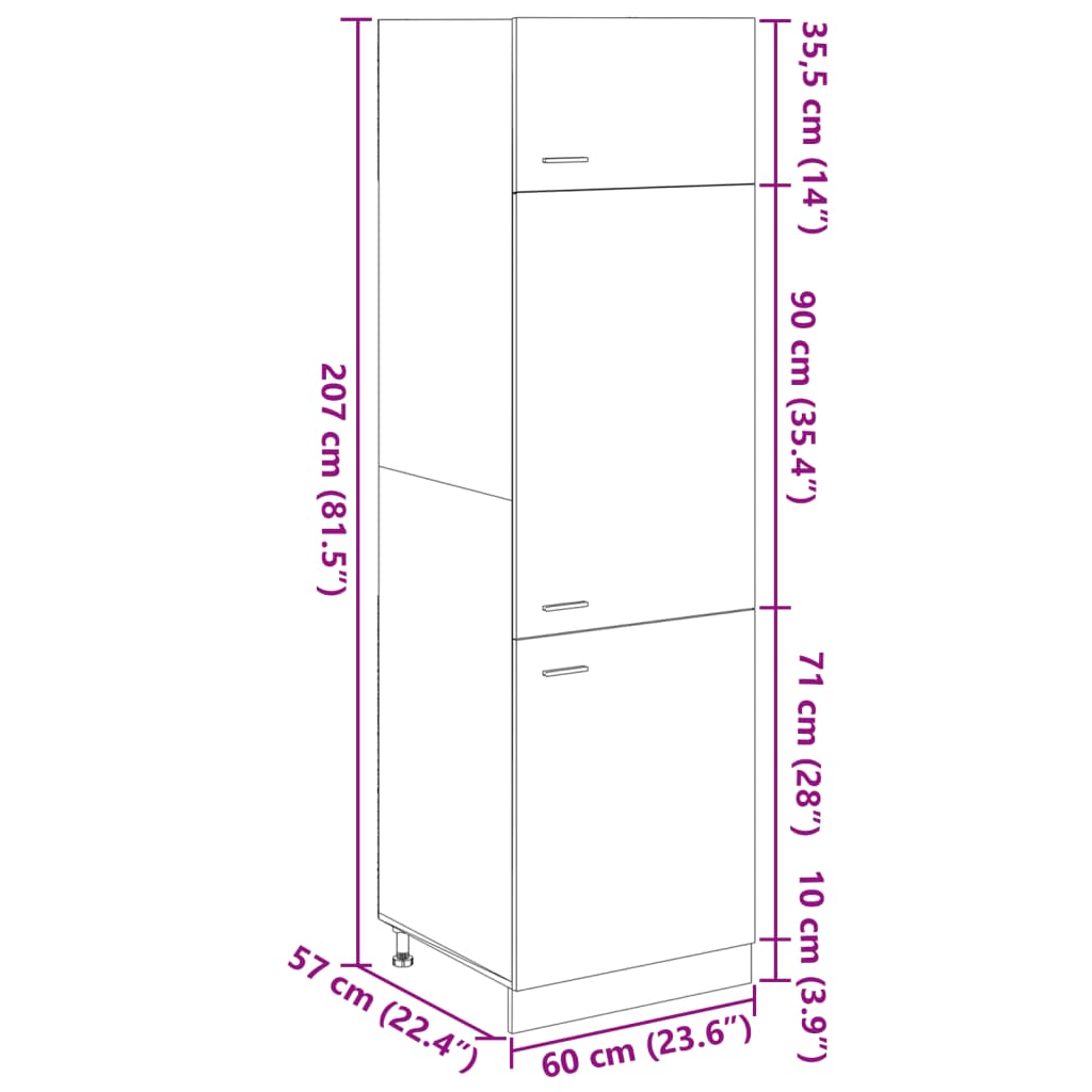 vidaXL Omara za hladilnik sonoma hrast 60x57x207 cm iverna plošča