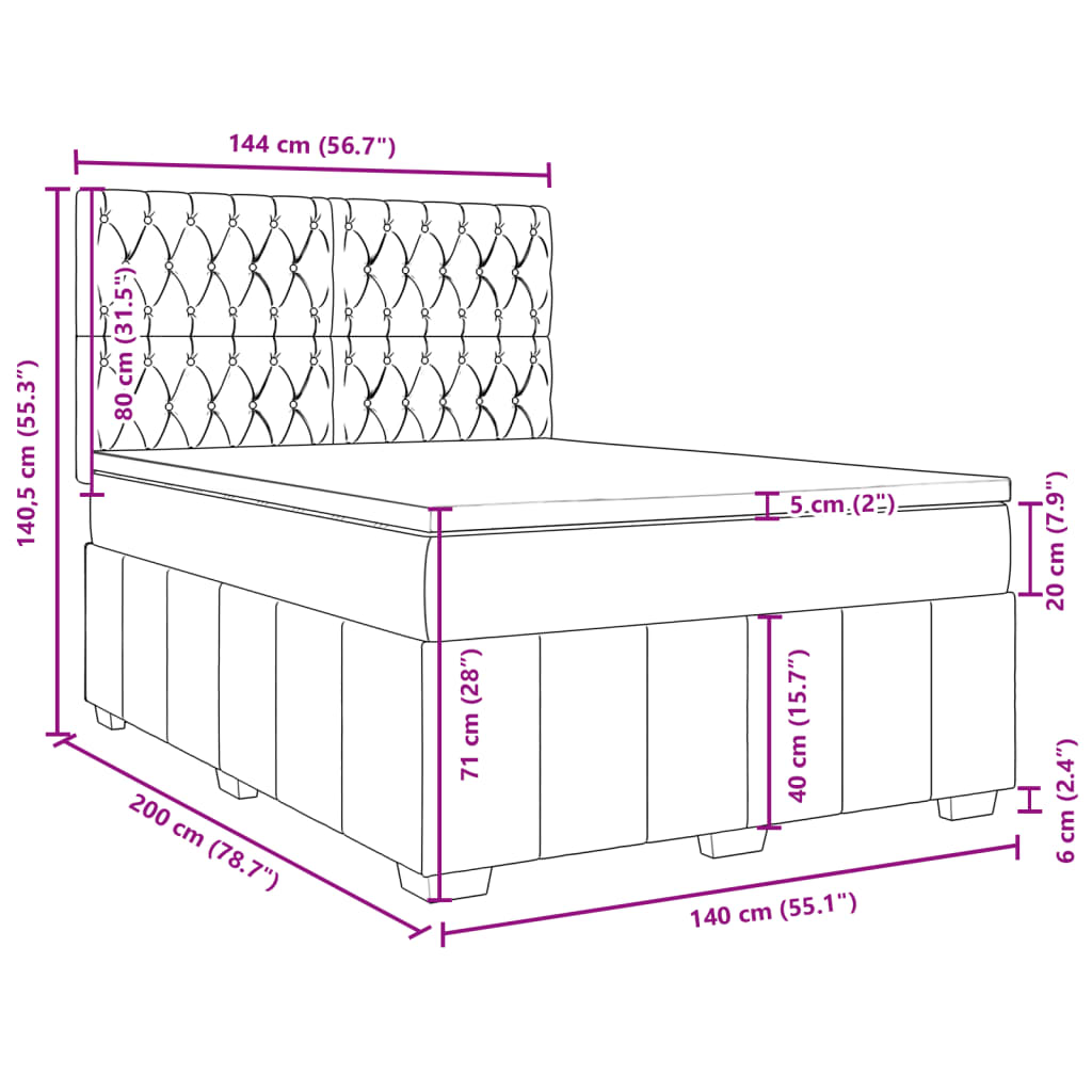 vidaXL Box spring postelja z vzmetnico črna 140x200 cm blago