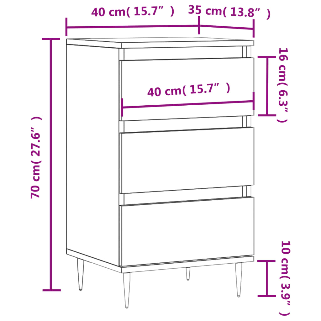 vidaXL Komoda črna 40x35x70 cm inženirski les