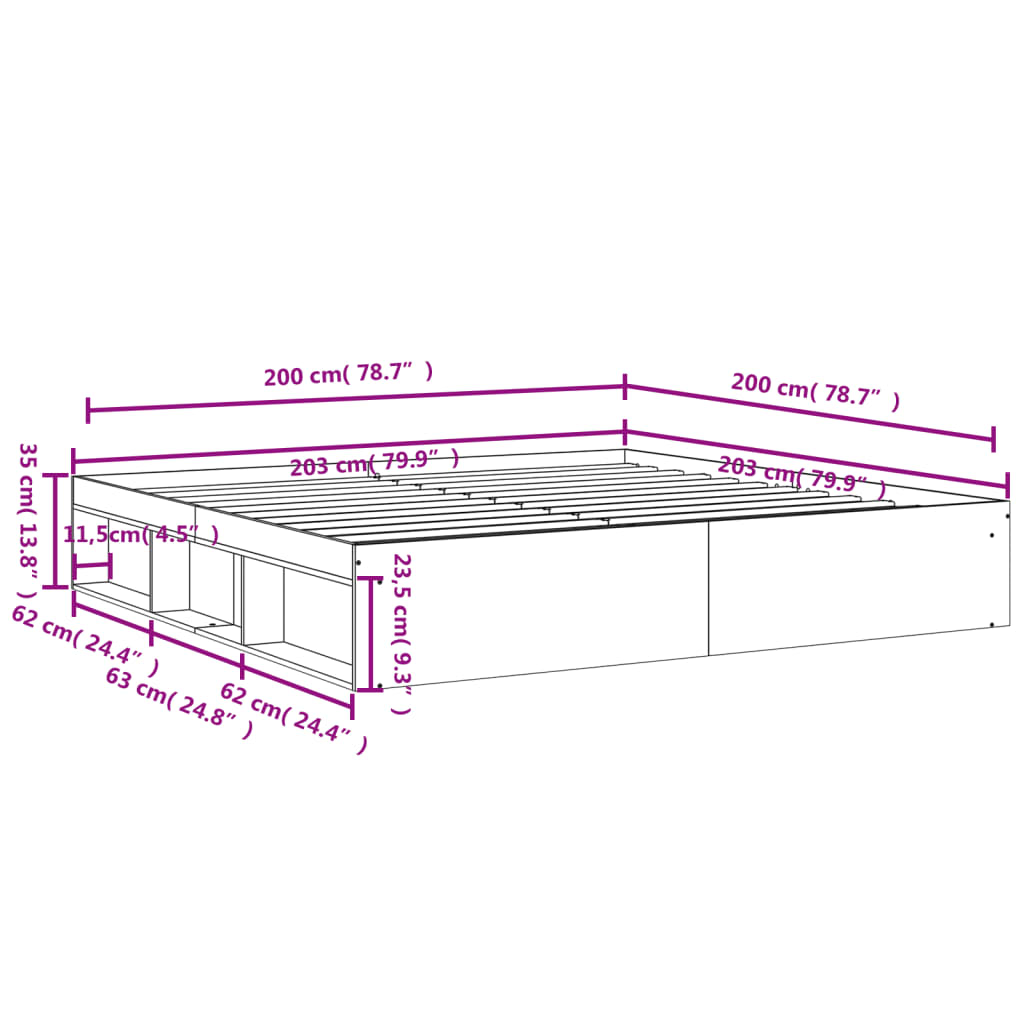 vidaXL Posteljni okvir bel 200x200 cm