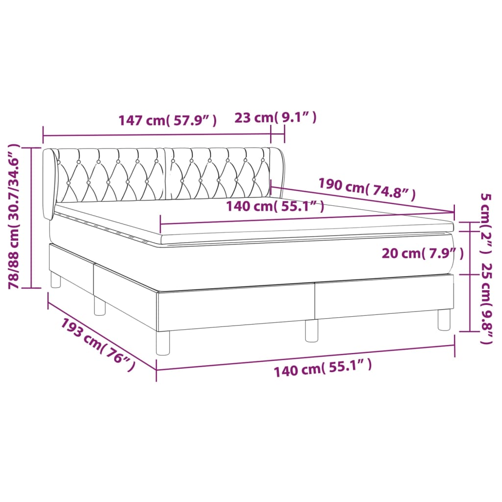 vidaXL Box spring posteljni z vzmetnico temno siv 140x190 cm blago