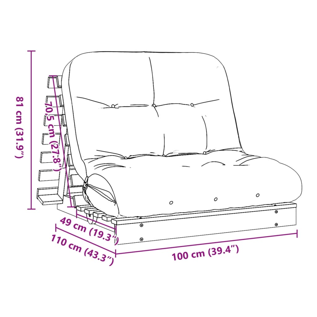 vidaXL Futon z ležiščem 100x206x11 cm trdna douglas jelka