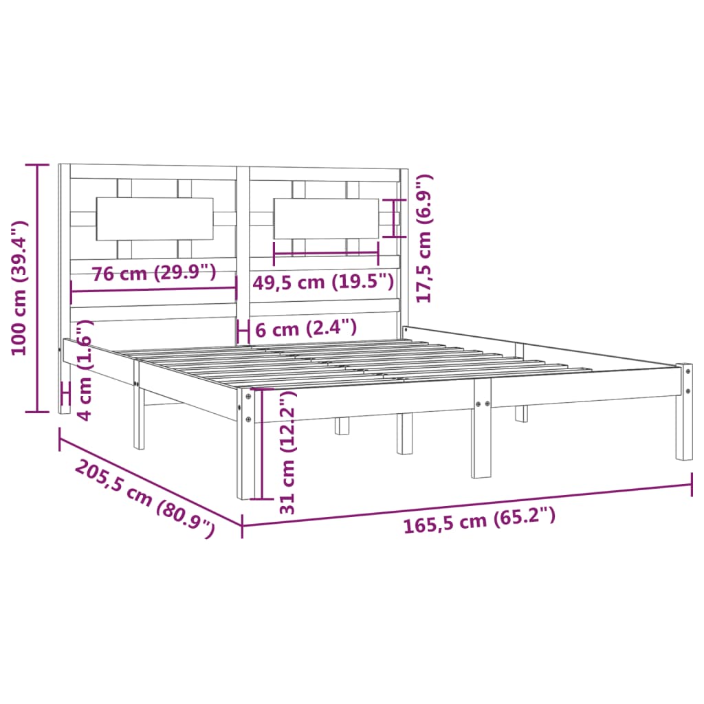 vidaXL Posteljni okvir bel iz trdne borovine 160x200 cm