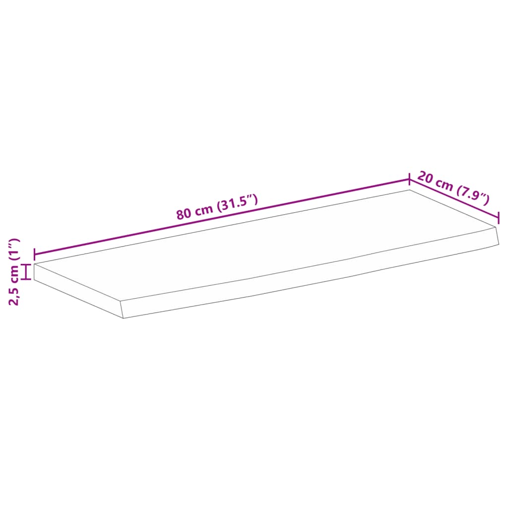 vidaXL Mizna plošča z naravnim robom 80x20x2,5 cm trden mangov les