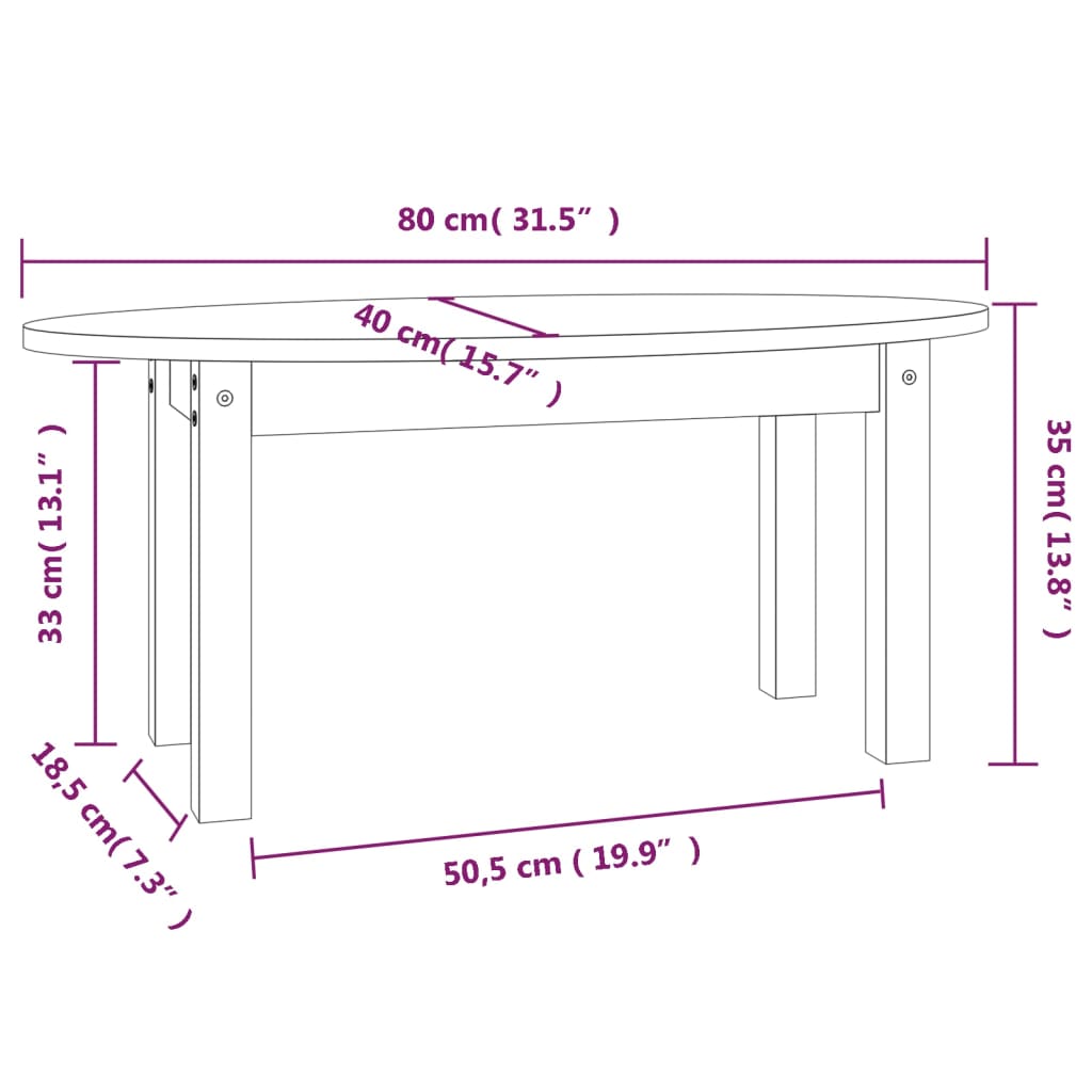 vidaXL Klubska mizica bela 80x40x35 cm trdna borovina