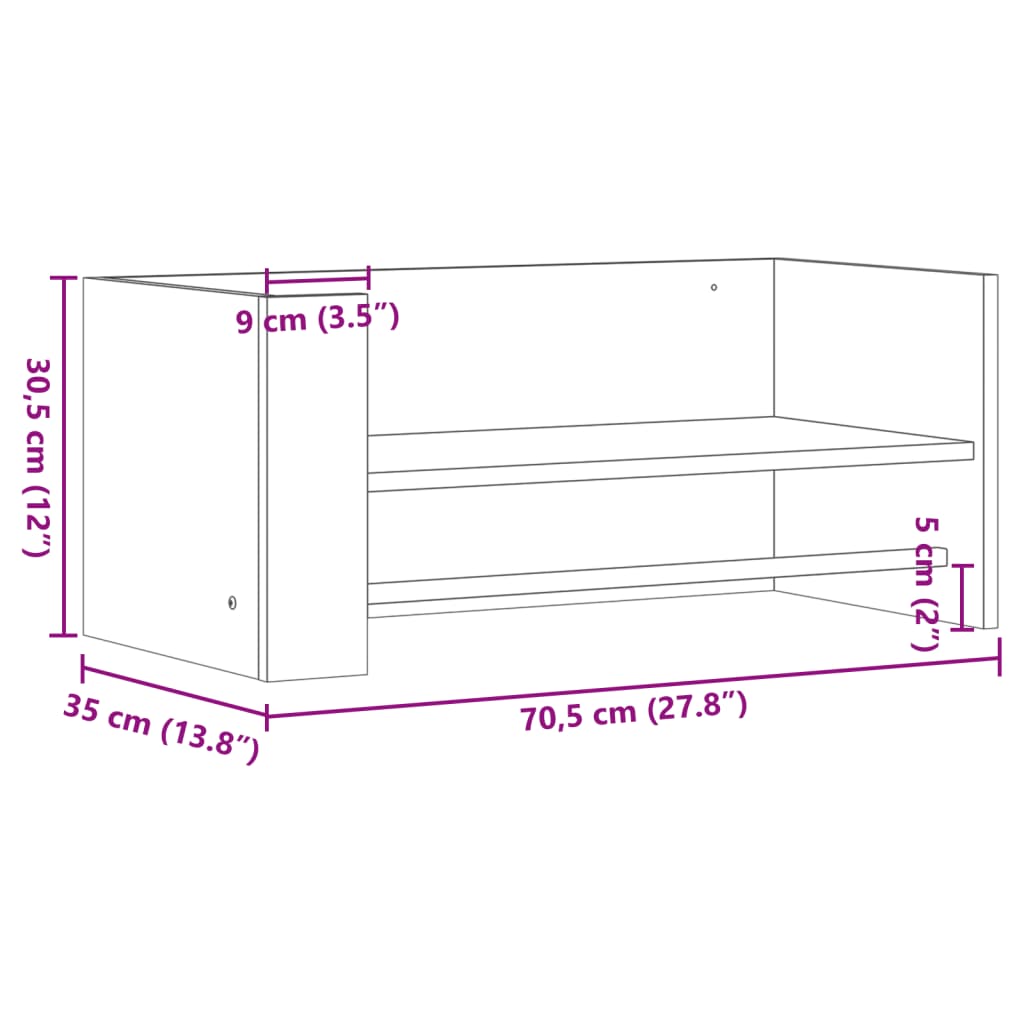 vidaXL Stenska polica sonoma hrast 70,5x35x30,5 cm inženirski les