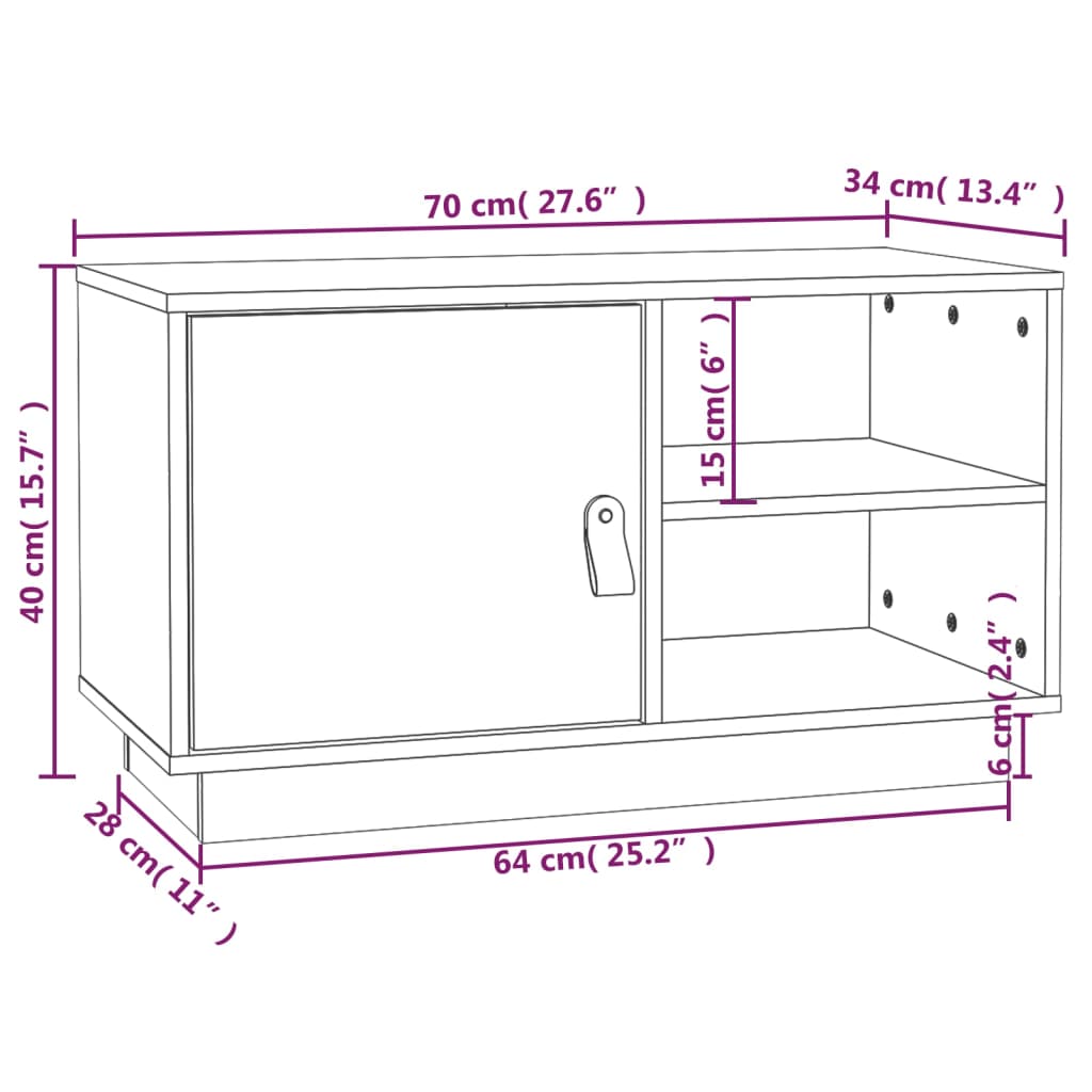 vidaXL TV omarica bela 70x34x40 cm trdna borovina