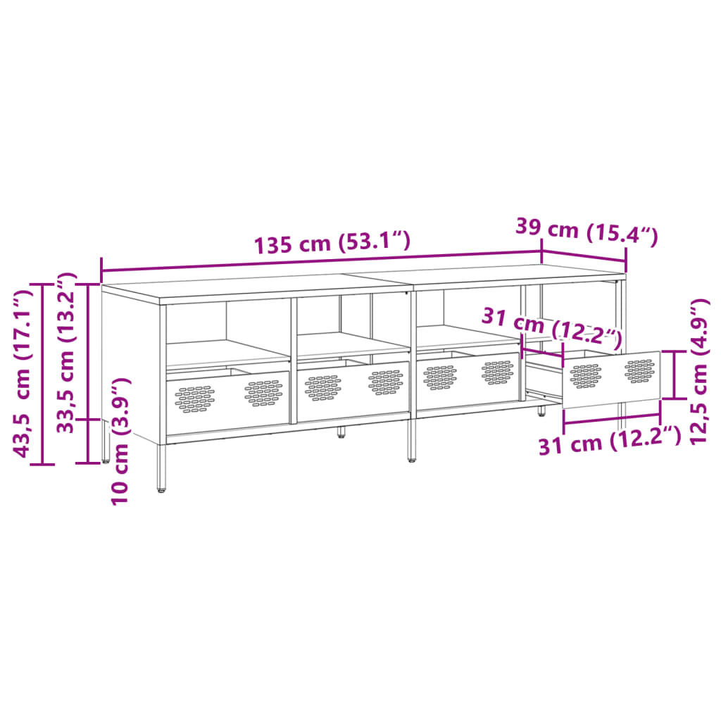 vidaXL TV omarica črna 135x39x43,5 cm hladno valjano jeklo