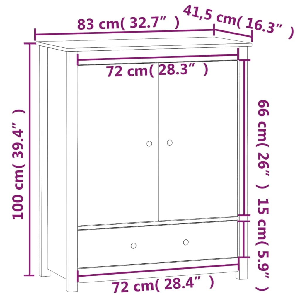 vidaXL Visoka omarica črna 83x41,5x100 cm trdna borovina