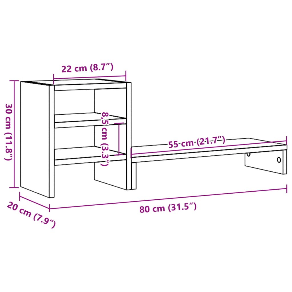 vidaXL Stojalo za monitor z organizatorjem artisian hrast inž. les