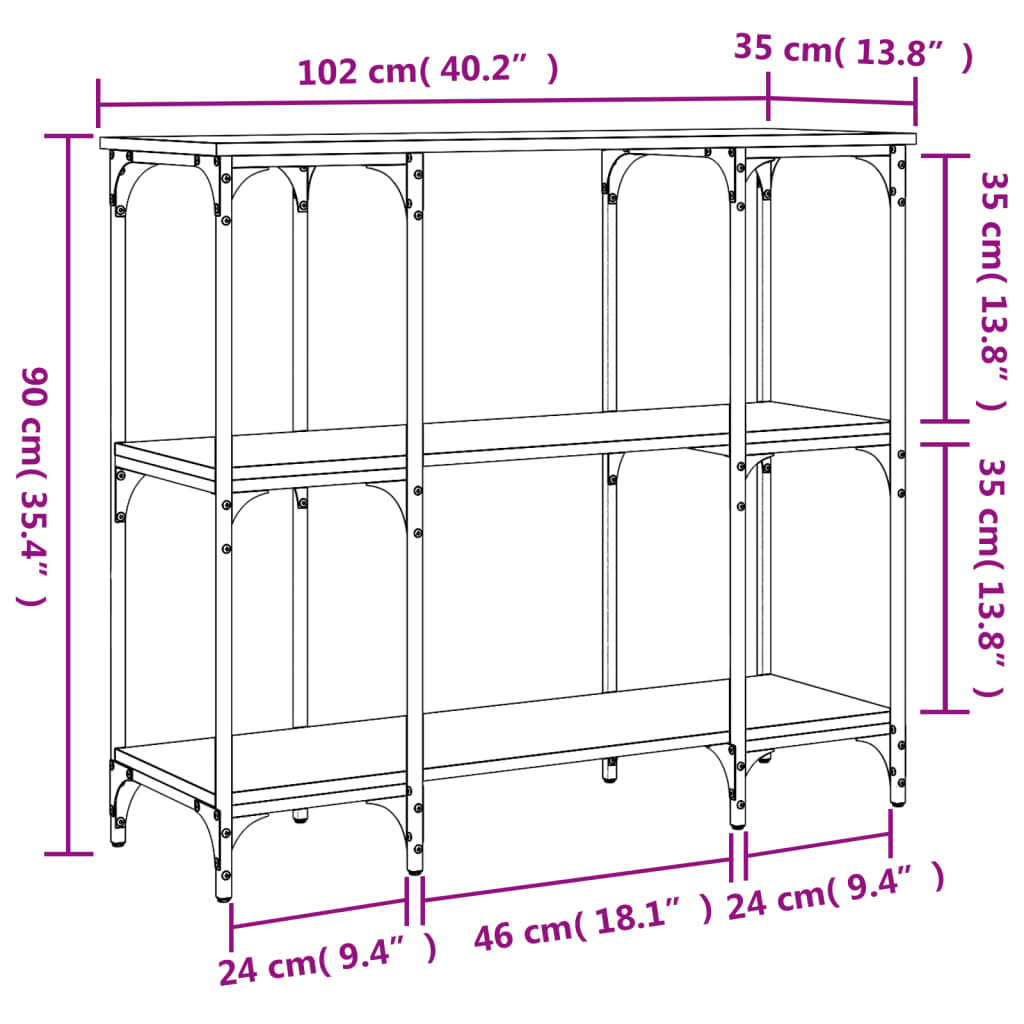 vidaXL Konzolna mizica dimljen hrast 102x35x90 cm inženirski les