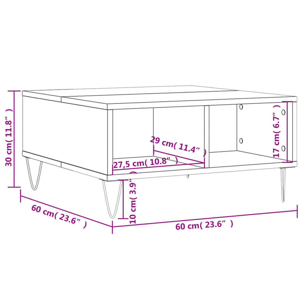 vidaXL Klubska mizica bela 60x60x30 cm inženirski les