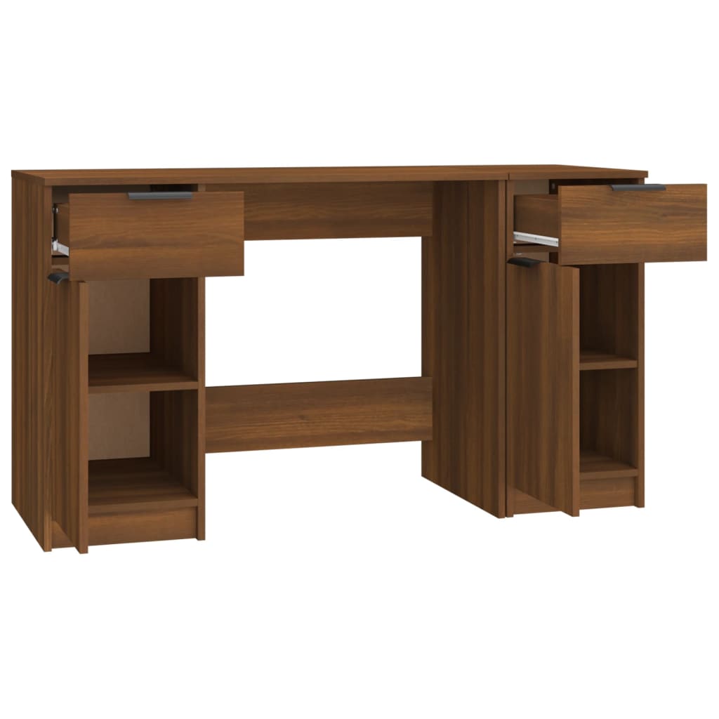 vidaXL Pisalna miza s stranskimi omaricami rjav hrast inženirski les