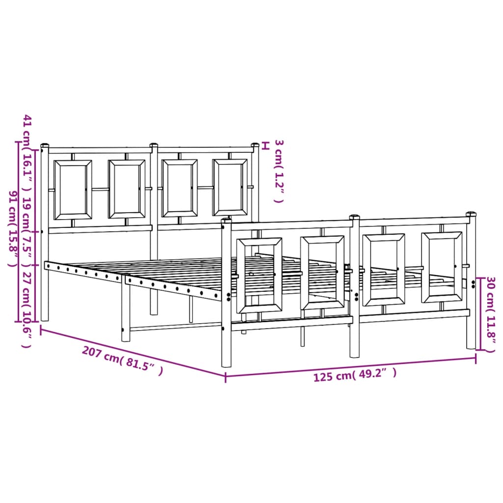 vidaXL Kovinski posteljni okvir z vzglavjem in vznožjem črn 120x200 cm