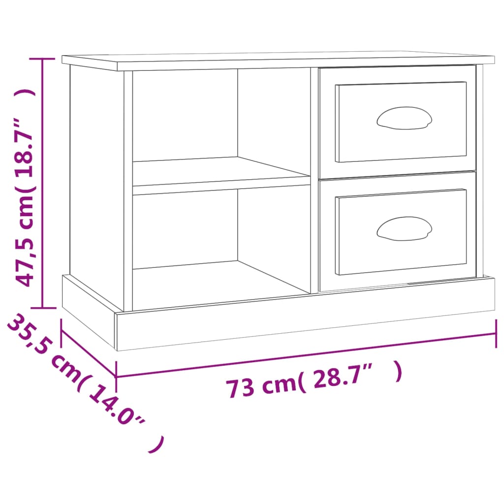 vidaXL TV omarica visok sijaj bela 73x35,5x47,5 cm inženirski les