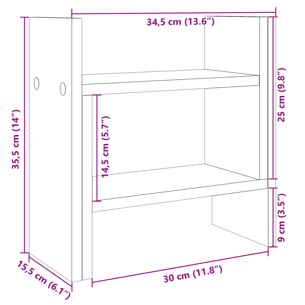 vidaXL Organizator za pisalno mizo bel 34,5x15,5x35,5 cm