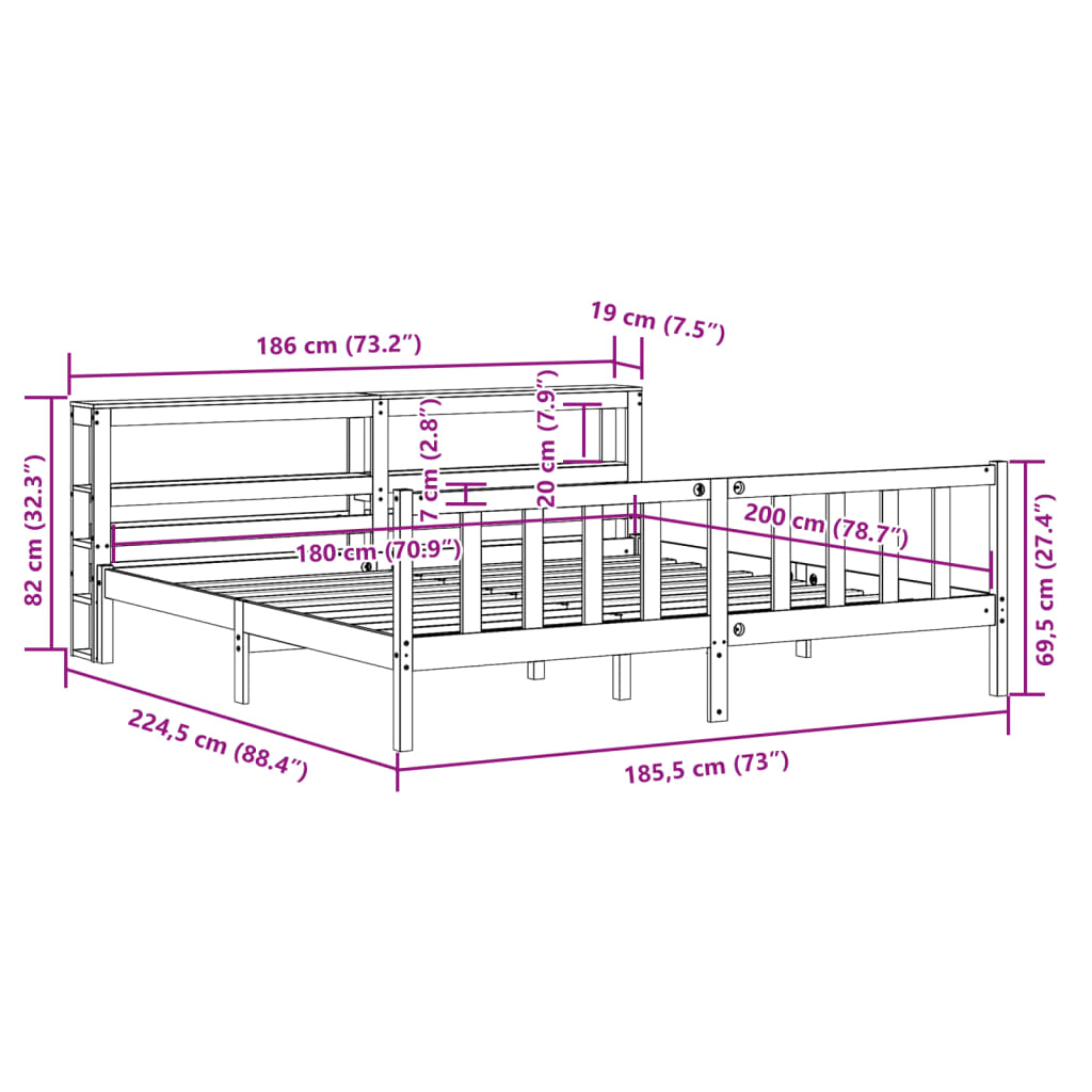 vidaXL Posteljni okvir brez vzmetnice bel 180x200 cm trdna borovina