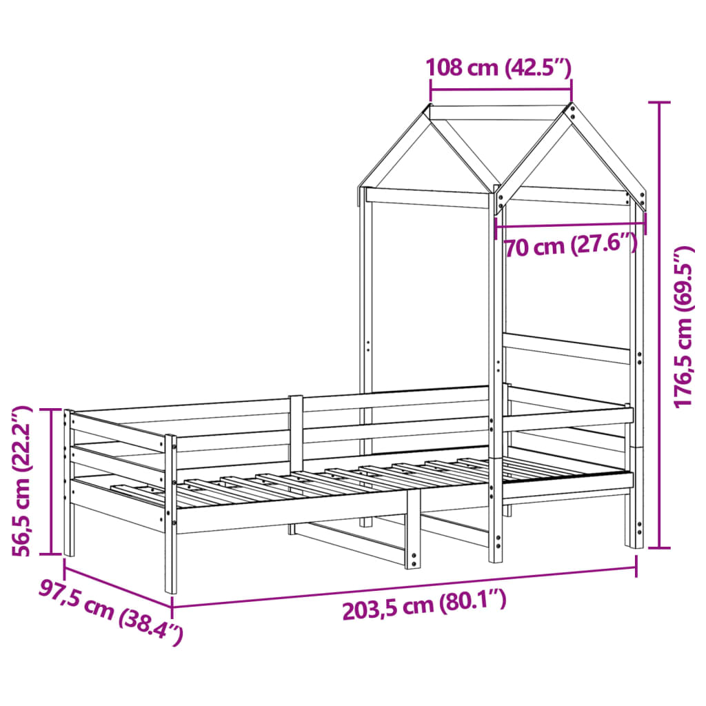 vidaXL Dnevna postelja s streho bela 90x200 cm trdna borovina