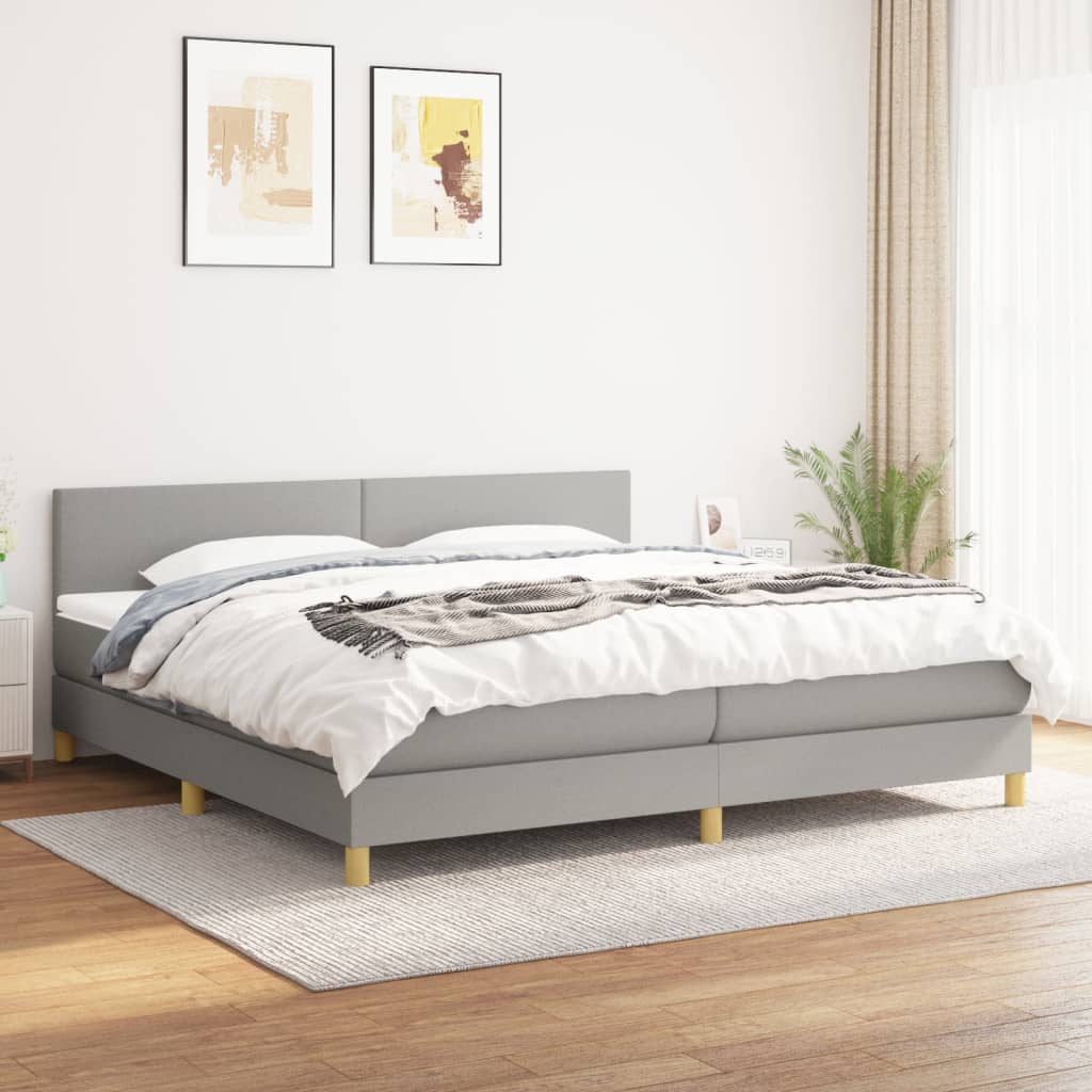 vidaXL Box spring postelja z vzmetnico svetlo siva 200x200 cm blago