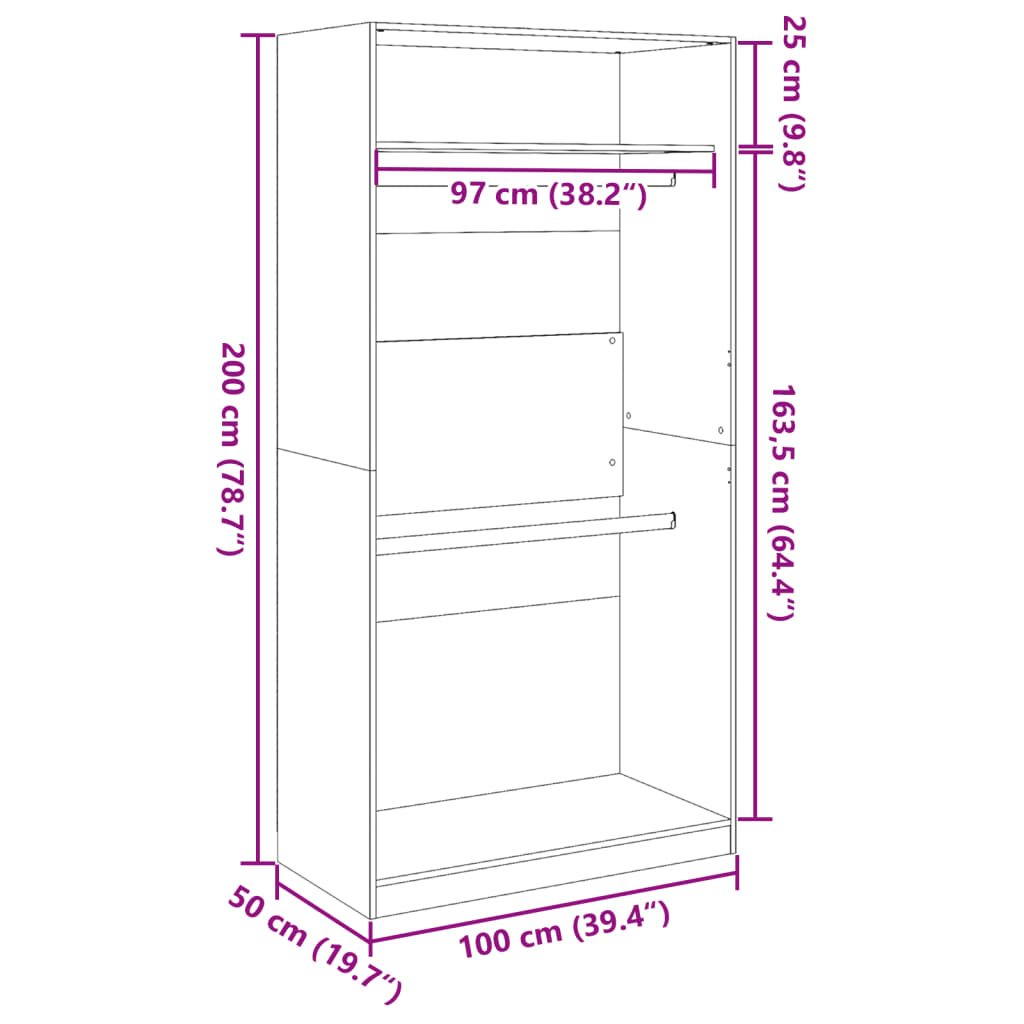 vidaXL Garderobna omara betonsko siva 100x50x200 cm iverna plošča